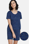 Zivame Color Me Happy Knit Cotton Shorts Set - Medieval Blue — thumbnail 1